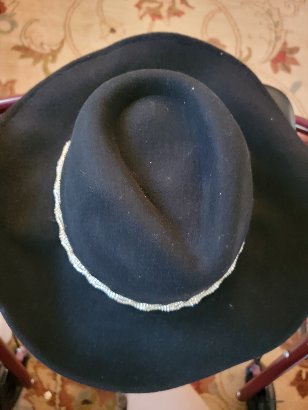 Womens Black Felt Fedora Hat with Silver Beaded Trim Steve Madden Macys